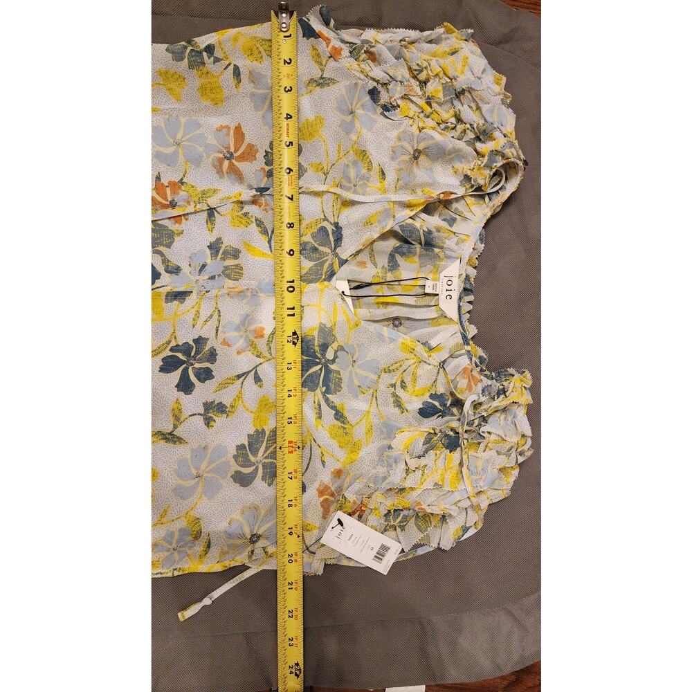 NWT Joie 100% Silk Floral Flutter Sleeve V-Neck Blouse Cerulean M - Picture 5 of 8